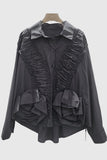 Ruffle-Trim Button-Up Blouse