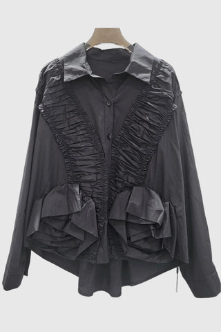 Ruffle-Trim Button-Up Blouse