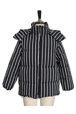Striped Puffer Jacket with Shoulder Detail
