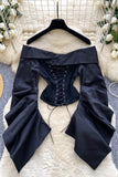 Off-Shoulder Lace-Up Blouse