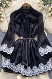 Bow-Tied Casual Dress with Lace Details