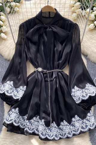 Bow-Tied Casual Dress with Lace Details