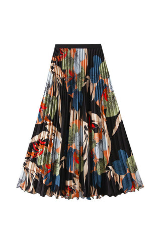 Elegant Pleated Floral Maxi Skirt
