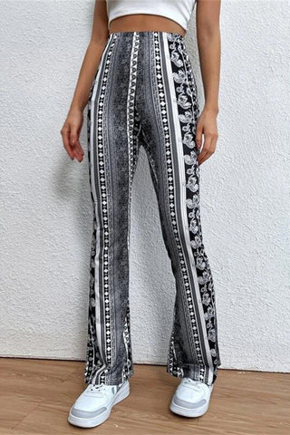 High-Waisted Patterned Flare Pants