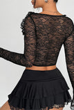 Lace Trim Plunge Neck Top