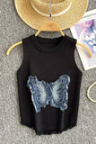 Sleeveless Denim Butterfly Tank Top