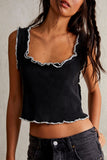 Ruffle Trim Ribbed Tank Top