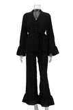 Ruffle-Trim Pants Set with Tie Waist