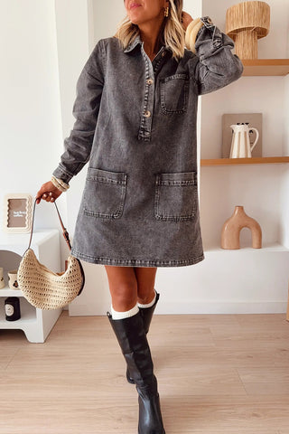 Button-Down Denim Dress with Pockets