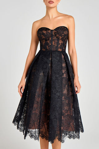 Strapless Floral Midi Dress