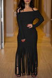 Off Shoulder Fringe Evening Dress