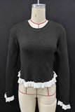 Ruffled Hem Long Sleeve Knit Top