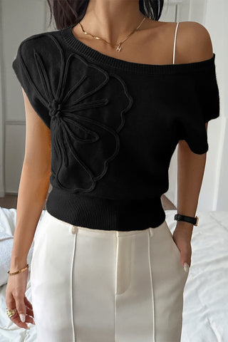 Off-Shoulder Floral Accent Sweater