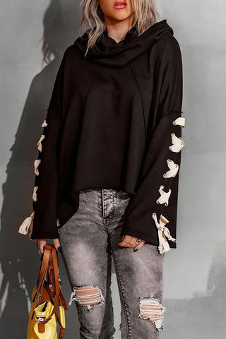 Lace-Up Sleeve Casual Sweatshirt