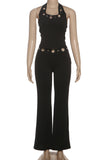 Halter Neck Eyelet Pants Set