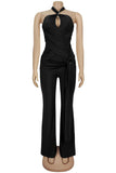 Halter Neck Keyhole Jumpsuit with Draped Waist