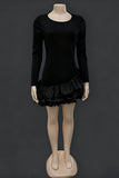 Ruffle Hem Long-Sleeve Casual Dress