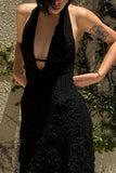 Plunge-Neck Halter Dress