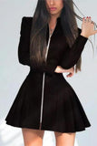 Zip-Front Casual Skater Dress
