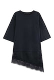 Asymmetrical Hem T-Shirt with Lace Detail