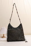 Beaded Shoulder Hollow Woven Beach Bag