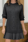 Cable Knit Casual Dress with Pleated Skirt