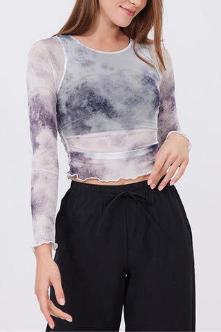 Long Sleeve Mesh Tie-Dye Top