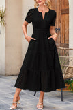 V-Neck Short Sleeve Midi Dress