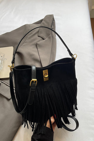 Fringe Accent Shoulder Crossbody Bag
