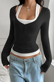 Layered Button-Front Long Sleeve Top