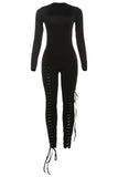 Lace-Up Detail Long Sleeve Jumpsuit