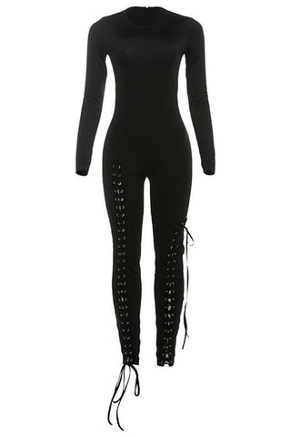 Lace-Up Detail Long Sleeve Jumpsuit