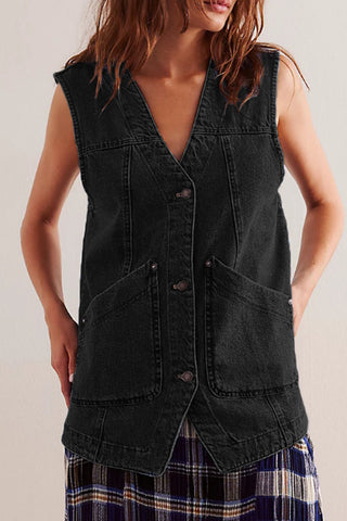 Button-Front Denim Vest