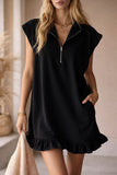 Zip-Front Ruffled Casual Dress