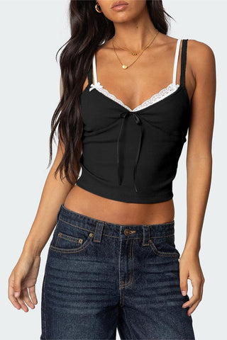 Lace-Trimmed Bow Tank Top