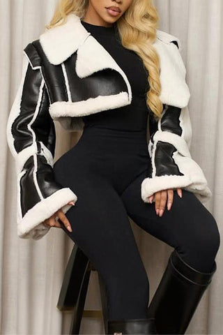 Cropped Shearling Trim Jacket