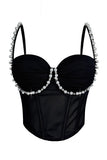 Pearl-Embellished Bustier Tank Top