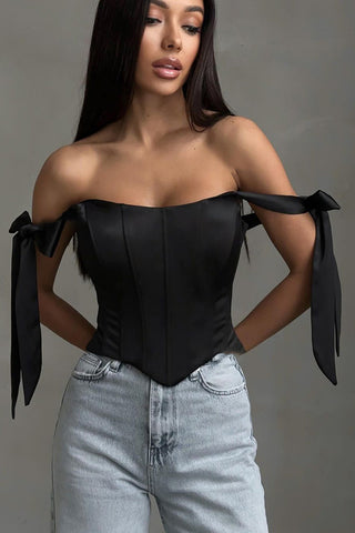 Off-Shoulder Tie Strap Tank Top