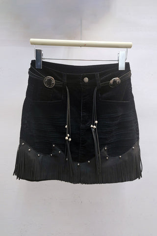 Fringe-Trim Mini Skirt with Pocket Detail