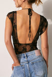 V-Neck Lace Cap Sleeve Top