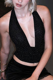 Plunge Neck Draped Halter Top