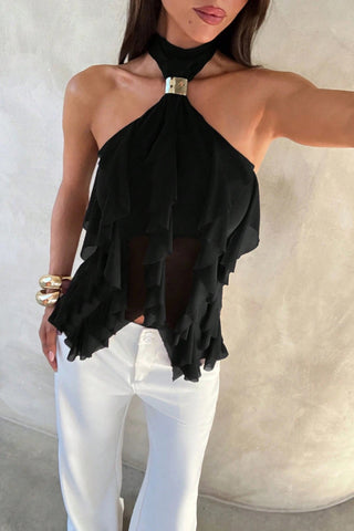 Halter-Neck Tiered Ruffle Top