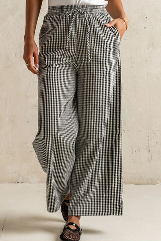 Wide-Leg Checkered Casual Pants