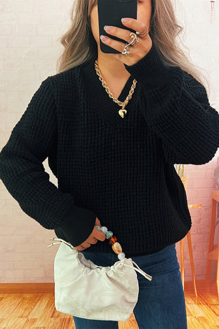 V-Neck Textured Knit Sweater