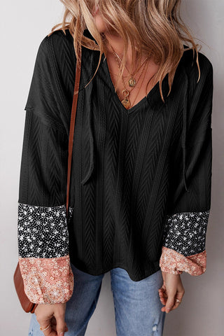 Patterned Sleeve Blouse with V-Neck