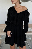 Ruffled V-Neck Casual Dress