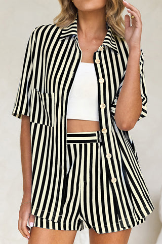 Striped Buttoned Short Set