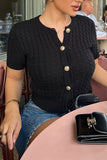 Buttoned Knit Short-Sleeve Cardigan