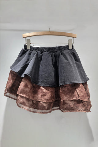 Layered Denim Mini Skirt