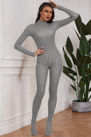 High-Neck Houndstooth Jumpsuit